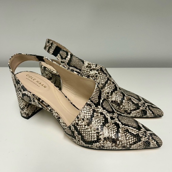Cole Haan Python Snake Print Vania d'Orsay Pumps Leather Slingback Block Heels 8 - Picture 5 of 5